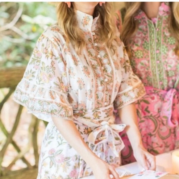 NWOT Sue Sautor Hamilton Floral Kaftan Dress Sherbert tiered maxi. Large - Picture 11 of 11